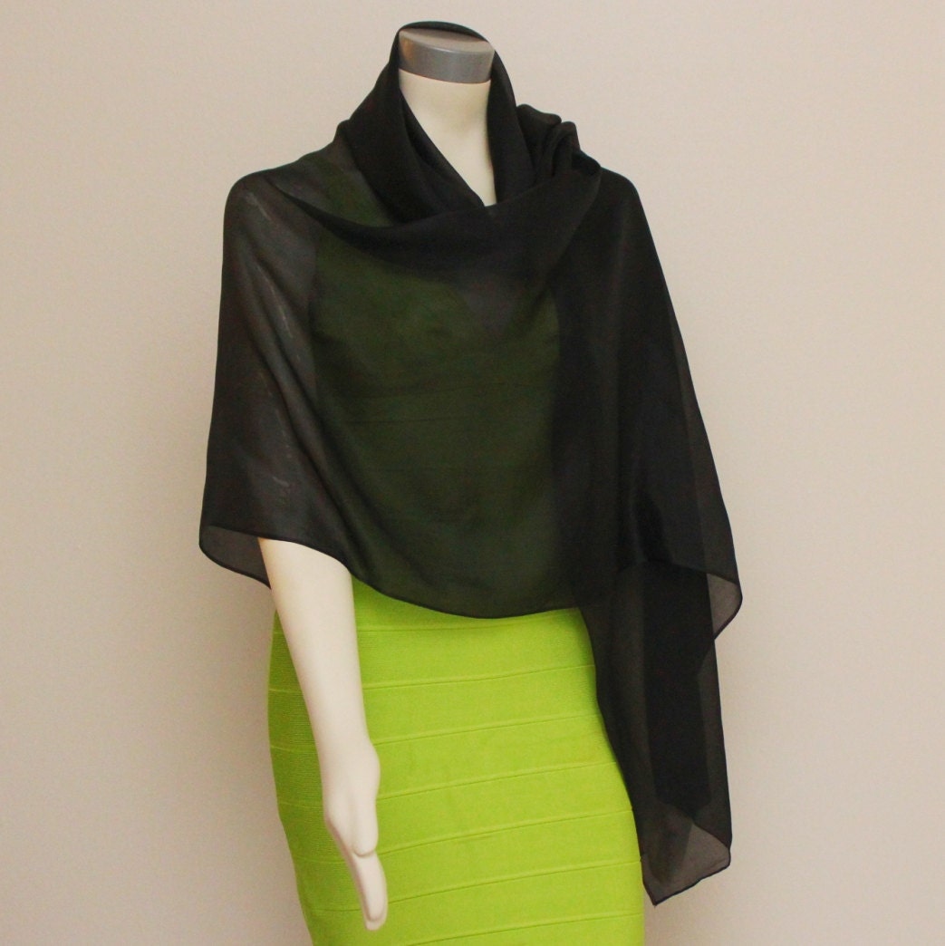 Black Silk Chiffon Bridal Shawl Bridal Stole Pashmina Bride Bridesmaid Stole Scarf Wedding 72" X 24"