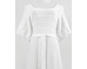 1970s Cotton Sweater Dress / 70s White Cable Knit Boho Hippie Dress with belt / Small to Medium Large