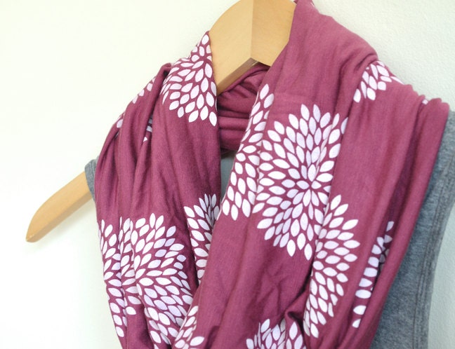 INFINITY SCARF - Screen Printed - White Flowers on Mauve