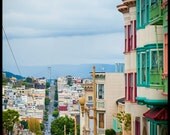 Painted Ladies Over Lombard St. - San Francisco photo - Fine art travel photography - Cityscape - kelly green, burgundy, blue