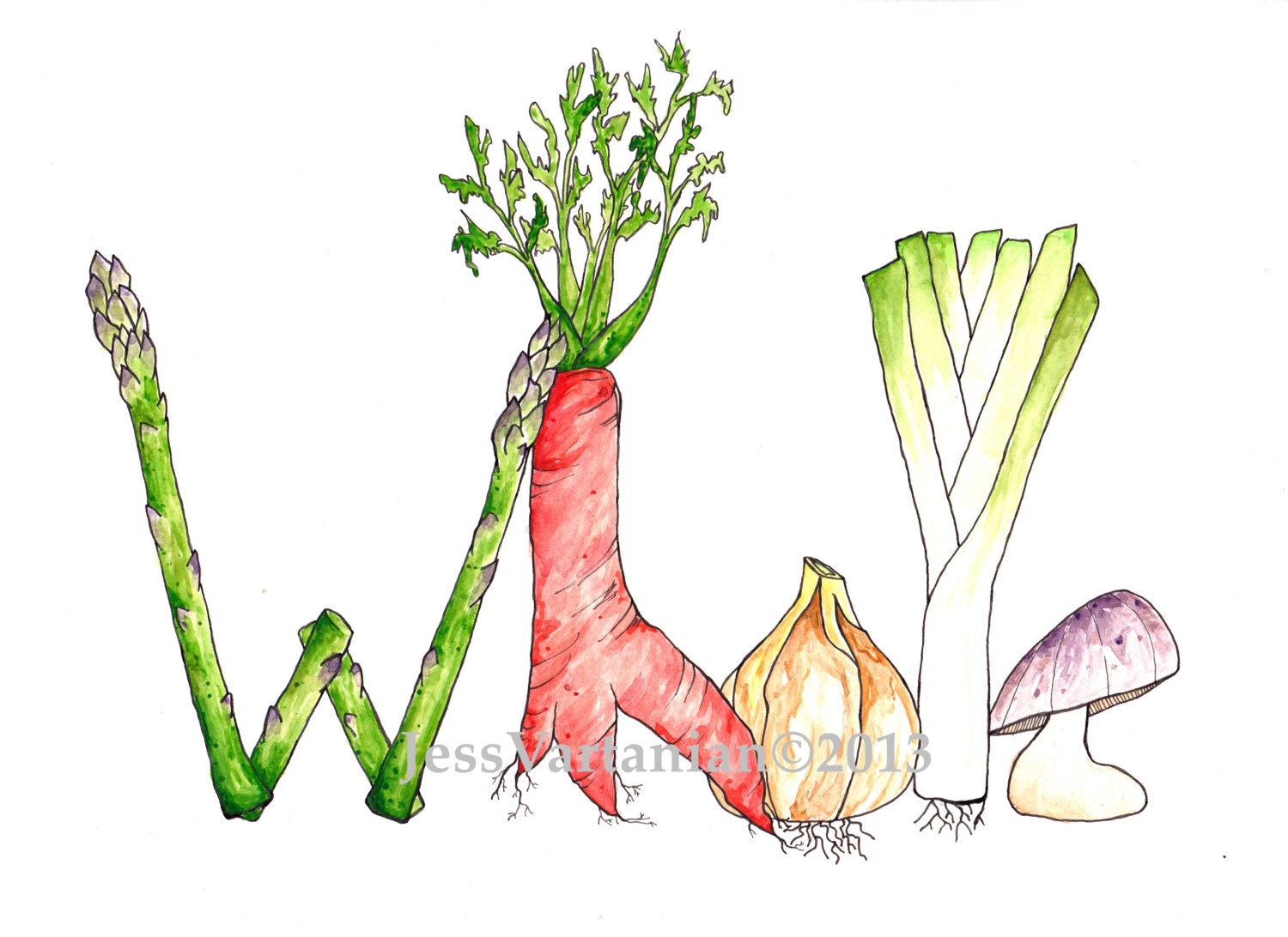 Whole Fruit & Vegetable Watercolor Illustration