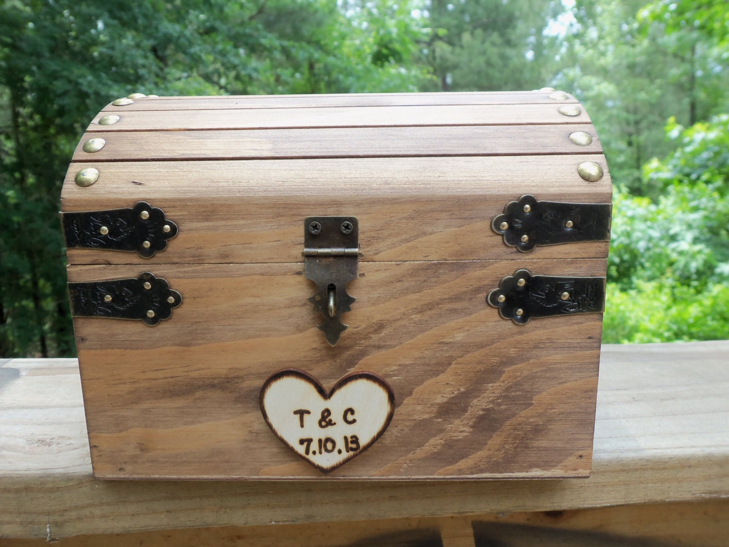 Cute Rustic Wedding Box with Personalized Heart, Slot and Lock/Key Set - Guest Book Alt, Honeymoon Fund, Wishing Well