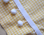 Vintage 50s Mid Century Yellow Gingham Curtains with Pom-Pom Fringe Shabby Cottage Chic Crafter