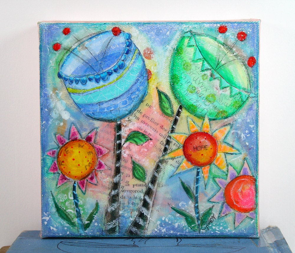 Original Inspirational Acrylic Flower Painting - Renew Hope - 6x6 Canvas - on Etsy