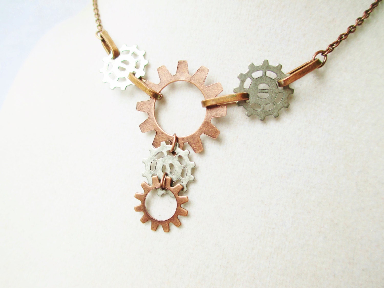 Steampunk Copper & Gunmetal Gear Necklace