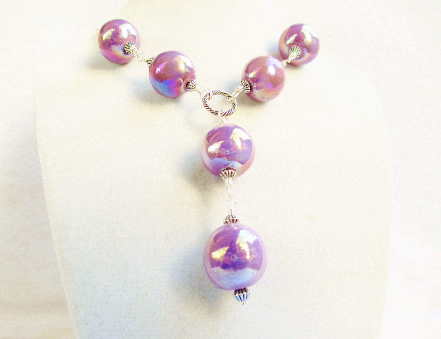 Purple Bubble Necklace with Large Ceramic Amethyst Beads