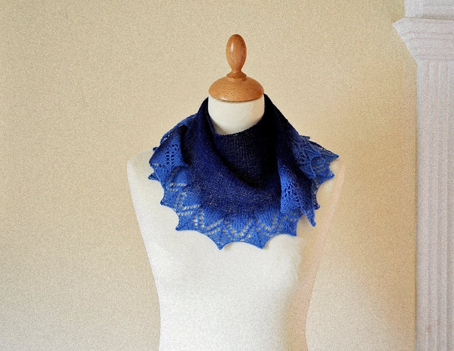 Knit Lace Shawlette Crescent Blue Ombre