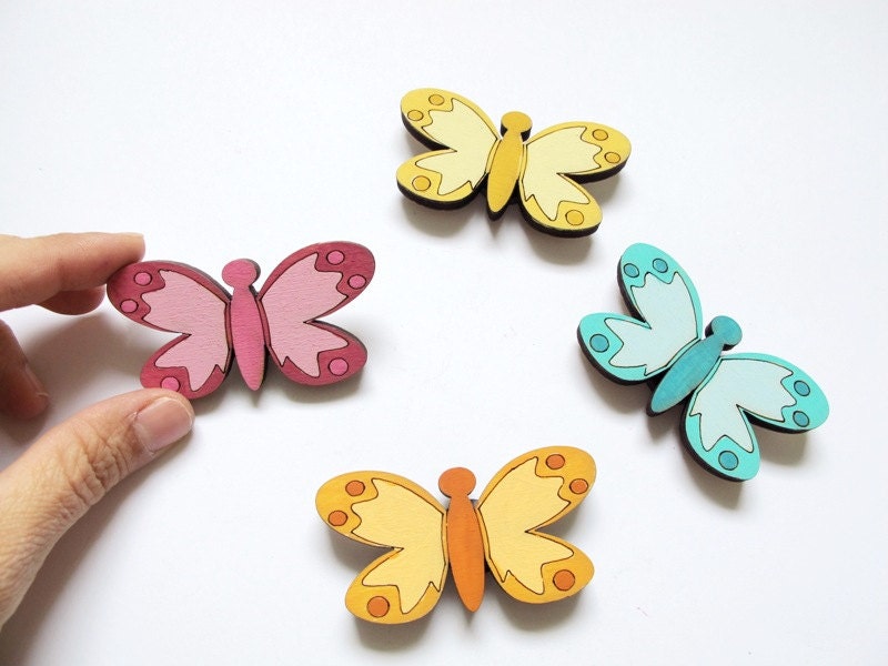 Magnets- Set of 4 wooden magnets-colorful butterflies-funny magnets for children/teens/adults/ hostess gift