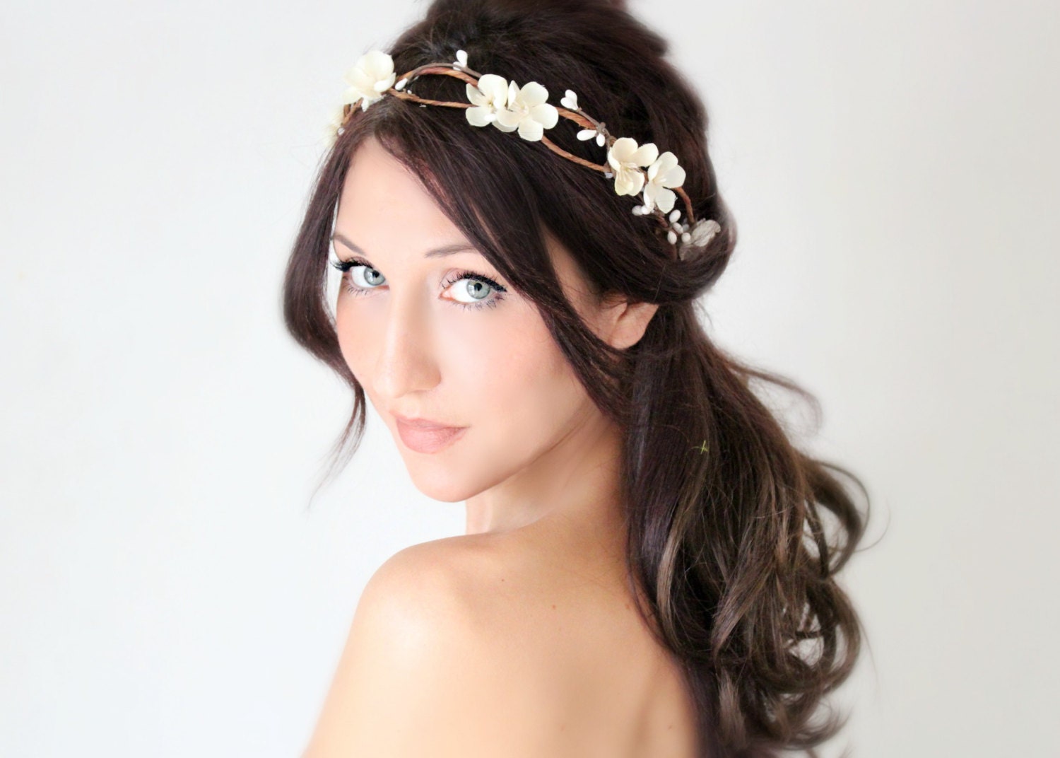 Flower Crown, Ivory Wedding Flower Headband, hair flower, fairy wedding hair, hair accessory, flower girl - ANABELLE -