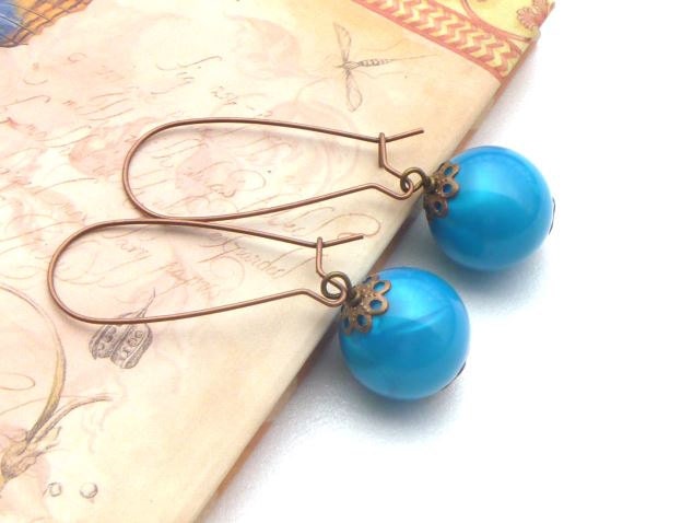 Blue Earrings. Dangle Earrings. Vintage Bead Earrings