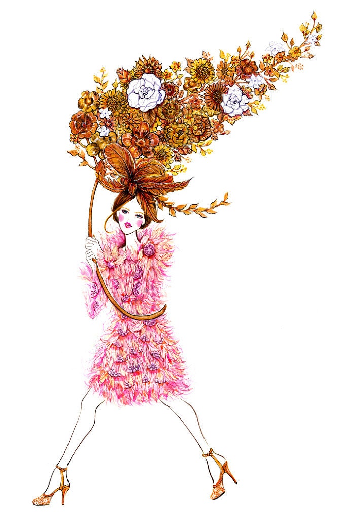 Flower Mood-Girl with flower- Watercolor Fashion illustration