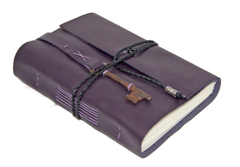 Purple Leather Journal with Skeleton Key Bookmark
