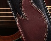 Leather Guitar Strap, Maroon and black leather guitar strap, custom guitar strap: Cabernet Flame Guitar Strap