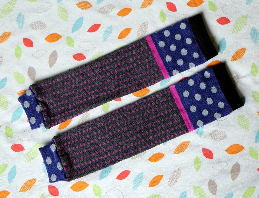 Baby Leg Warmers - Blue Grey Pink Polka Dots, baby legs, baby girl legwarmers, baby shower gift, arm warmers, leggings
