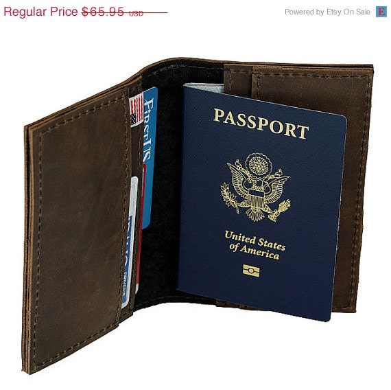 SALE Leather Passport iPhone Wallet New: Handmade in the U.S.A., Rustic Brown Color, Free Shipping in the U.S.