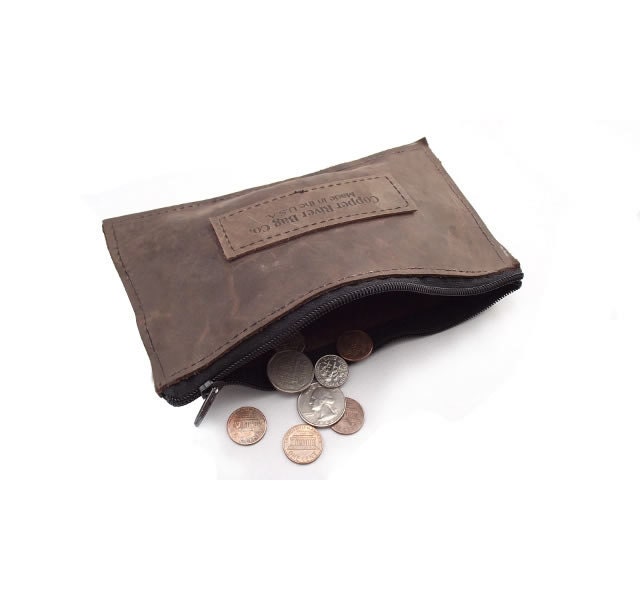 Leather zip Pouches - 2 Brown