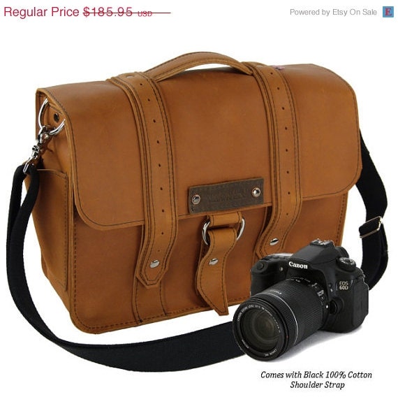 SALE 15" Bourbon Color Camera Bag New 12L: Leather -  Voyager Style  - Made in the U.S.A. -