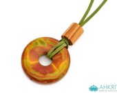 Donut pendant adjustable leather necklace olive green