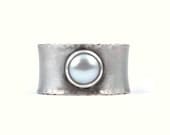 Silver pearl ring - chunky artisan jewelry sterling sivler band ring handmade MADE TO ORDER