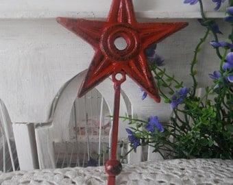 red wall hook nautical star beach house decor key holder distressed american rustic star shabby cottage chic childrens room hanger decor