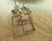 Jesus Walks With Me Glass Tile Pendant Collection Necklace with Dangles on Silver Plated Ball Chain