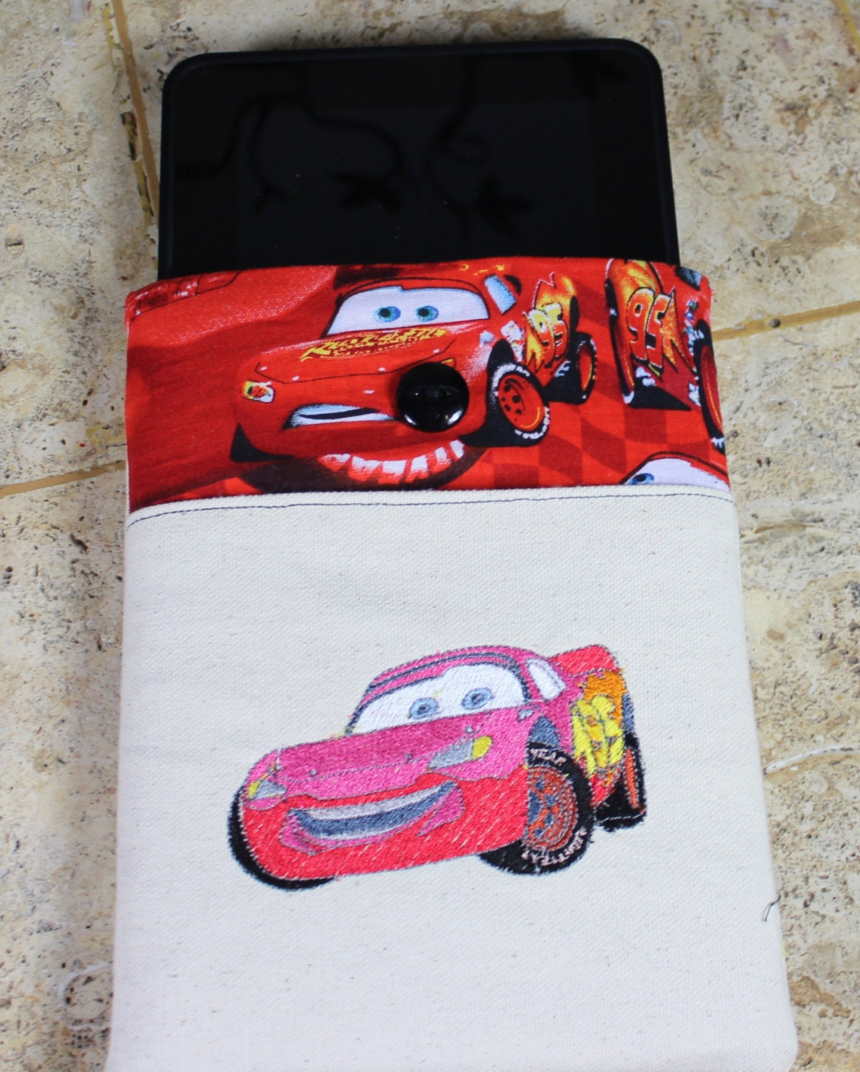 Disney Kindle Fire Cover / Disney Kindle Case / McQueen Kindle Fire HD / Kindle Paperwhite Case with pocket - Embroidered  Lightning McQeen