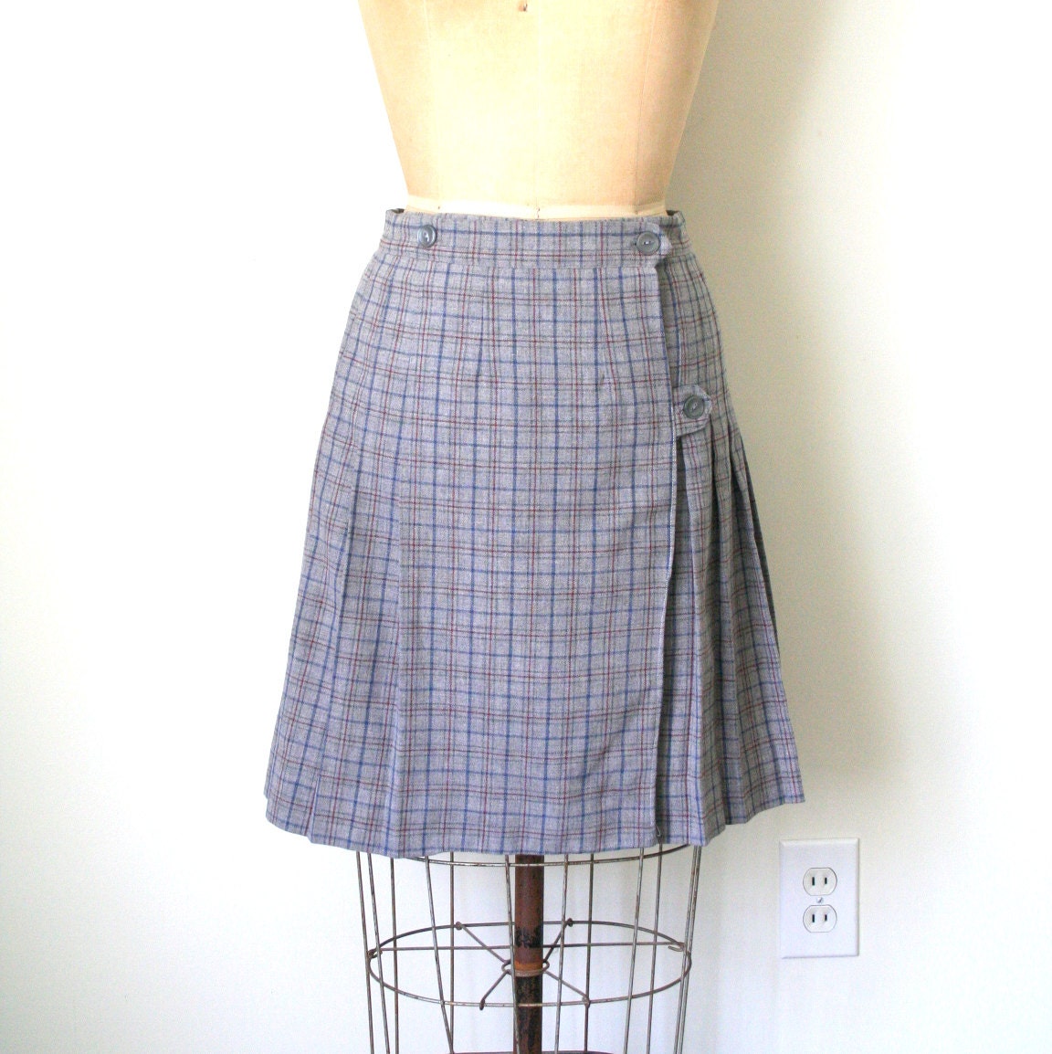 mini kilt - skirt / catholic SCHOOL GIRL vintage prep GRAY wool plaid / cosplay - fetish