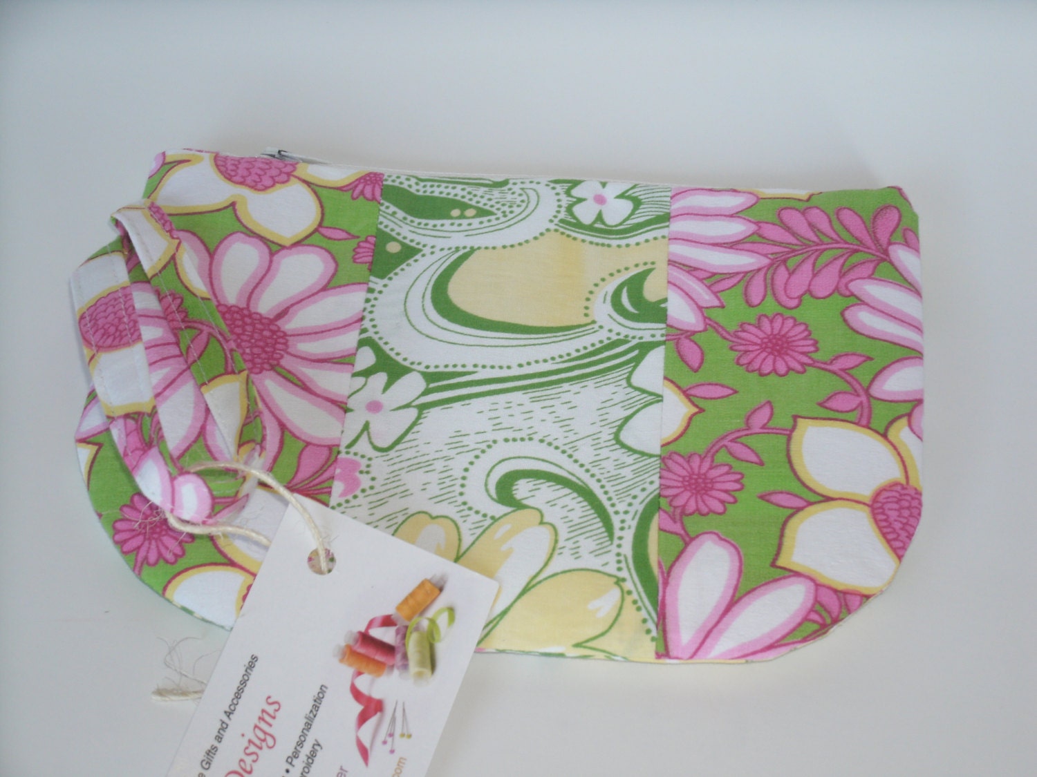 Neon Floral Wristlet/Wallet/Pouch with zipper top and wrist strap