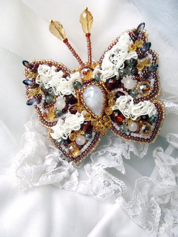 Bead embroidered butterfly brooch SOLD