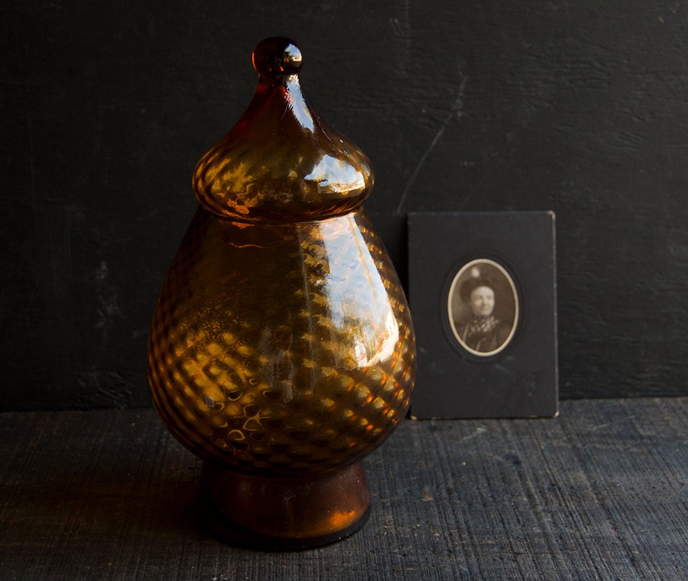 Amber Glass Vase Jar - Storage Bottle - Vintage Brown