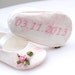 Personalized Baby Shoes, Wedding Baby Shoes, Beautiful Flower Accent, White and Pink, FREE Personalization
