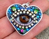 Small Eye Heart Pendant Necklace (brown)