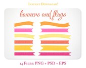 Citrus Digital Flags and Banners  - Instant Download - Includes PNG, PSD and EPS files