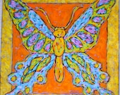 Orange, Butterfly, Acrylic Painting, Original Art, Colorful, Yellow, Green, Blue, Spring, Summer, Home Decor,  12" x 12" x 1/2"
