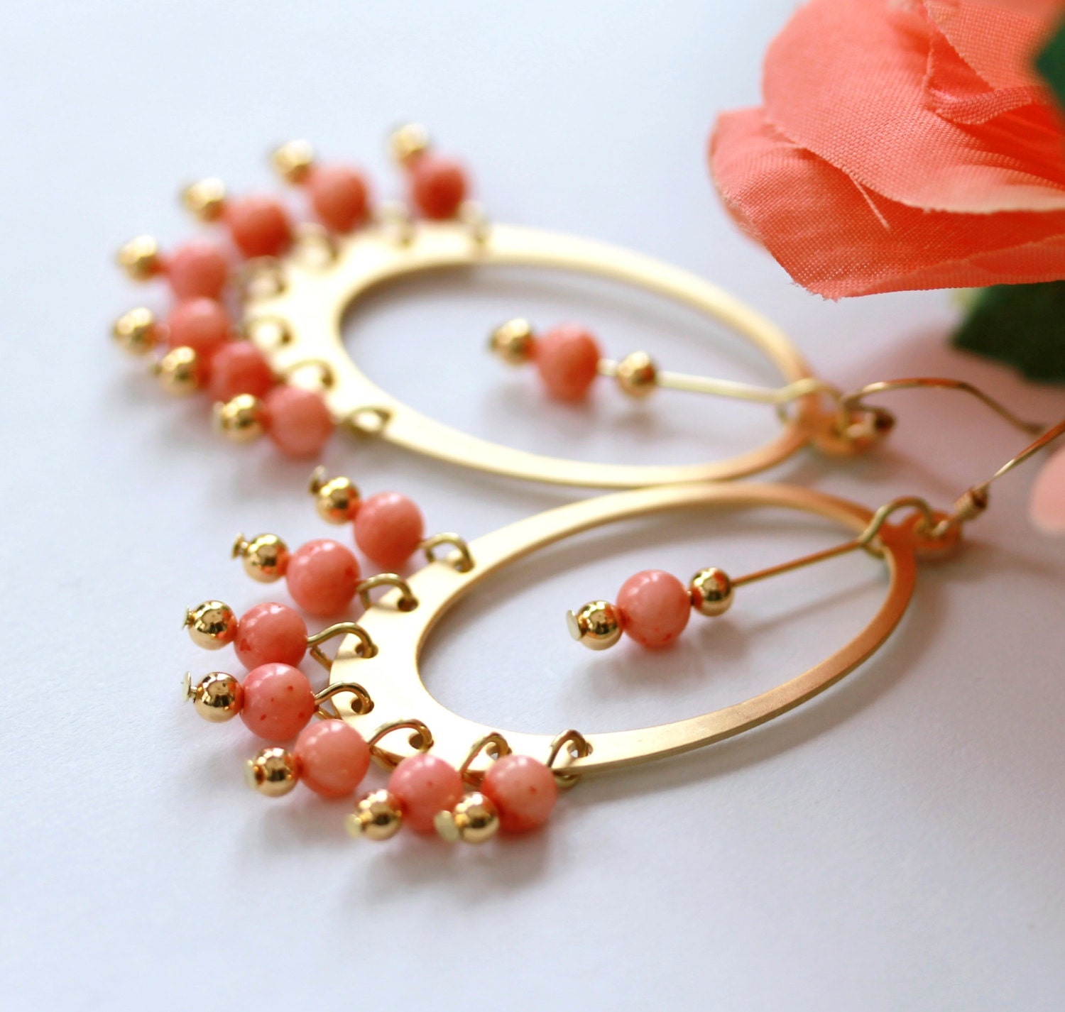 Coral Hoop Earrings, Chandelier Earrings, Gold Earrings, Drop Earrings, Dangle Earrings, Bridal Jewelry, Mother's Day Jewelry, Moroccan