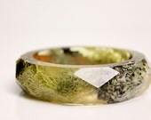 small lichen, moss and birchbark multifaceted eco resin bangle
