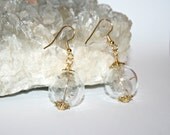 Dandelion Seeds Clear Glass Orb , gold plated earrings, make a wish