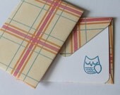 Set of 2 Stationery - Navy Blue with Orange Creamsicle and Red Stripes - Sweet Owl