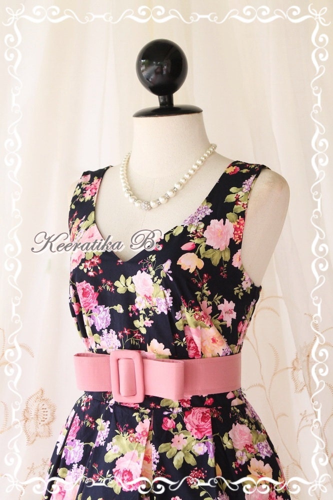 Lady Tea Dress - Sweet Cutie Glamorous Pale Floral Print Tea/Sundress Spring Summer Collection V Neck Pleated Skirt