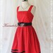 Jazzie ll - Classy Vintage Design Tea Dress Red With Petite Black Polka Dot All Over Double Black Stripes Party Tea Time Dress Medium Size