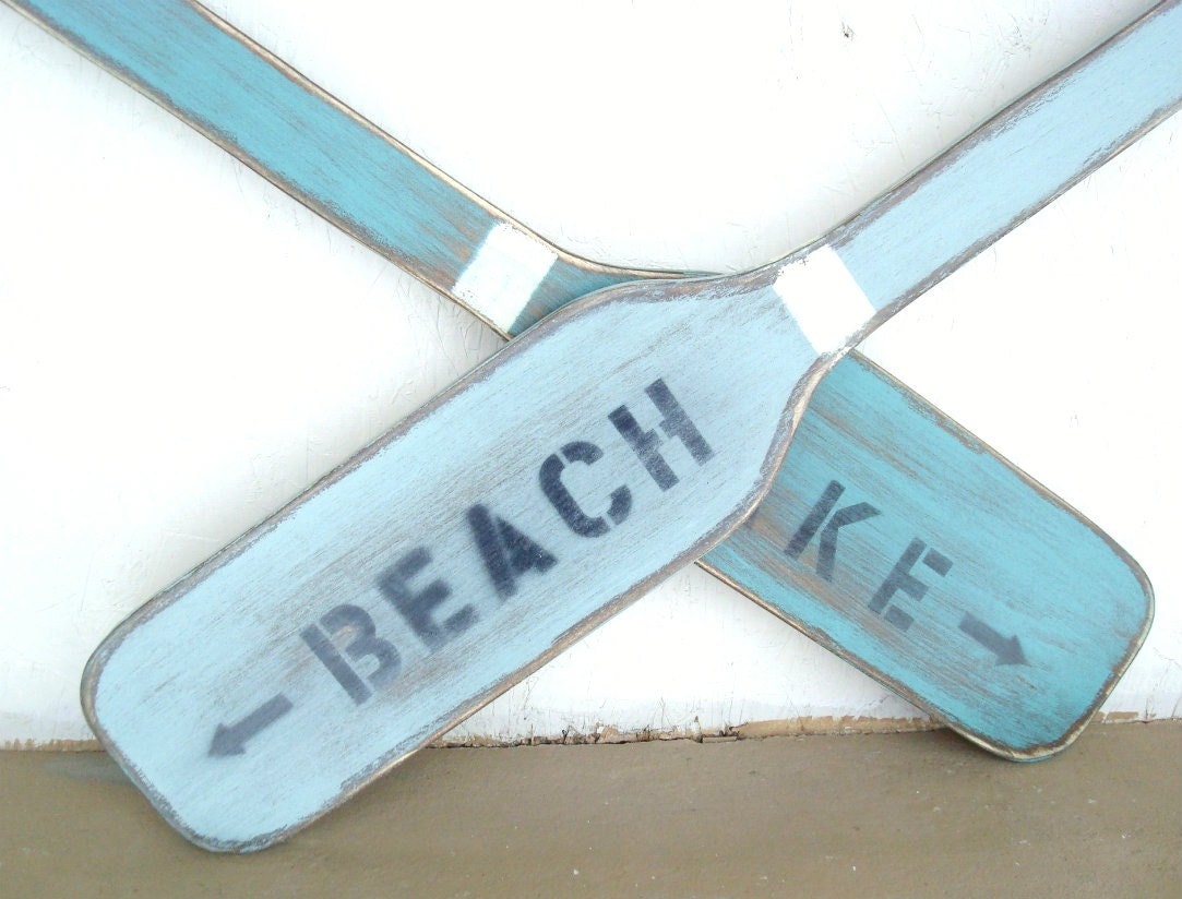 boat oar wood paddle beach house country blue nautical wood wall art