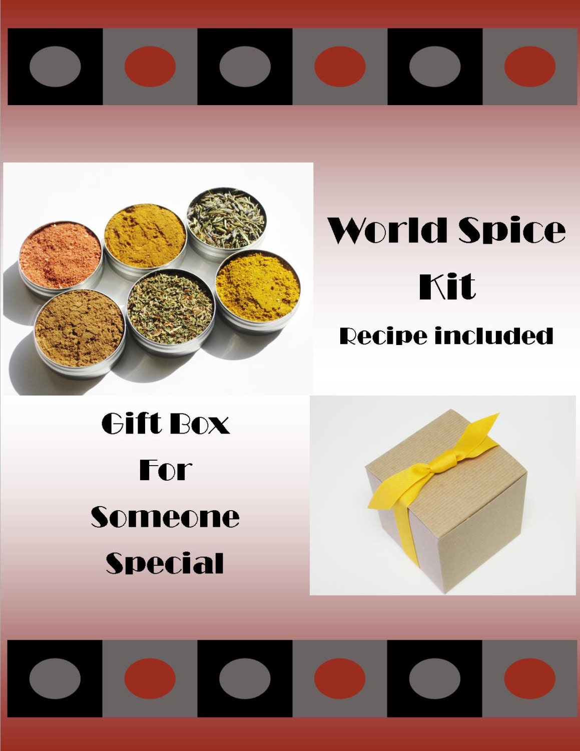 World Spice Kit Gift Box - 6 exotic herbs & spices from around the world - recipe included - unique Father's Day cooking spice gift