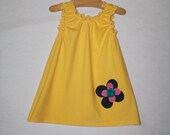 Girls Yellow Jersey Cotton Night Gown with Flower Applique - Sizes 12 Months to 8 Years