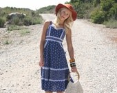 VTG 1970s 70s Gunne Sax Hippie Boho Blue Floral Sun Dress XS