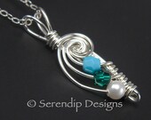 Mothers Pendant  Sterling Silver Three Birthstones Grandmothers Pendant Crystal Custom Necklace