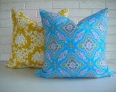 Bright Blue and Yellow Pillow - Decorative Pillow - Colorful Accent Cushion - Cottage Chic