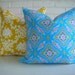 Bright Blue and Yellow Pillow - Decorative Pillow - Colorful Accent Cushion - Cottage Chic