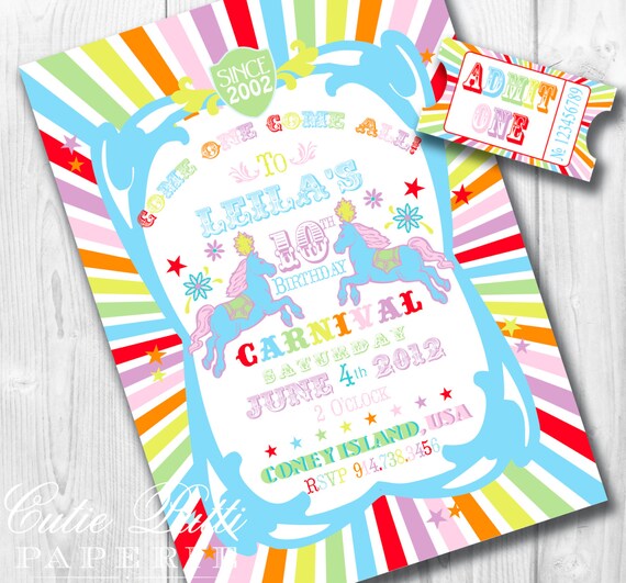 Carnival Party, Vintage Carnival Party, Circus Party - PRINTABLE CUSTOMIZED INVITATION - Cutie Putti Paperie Il_570xn