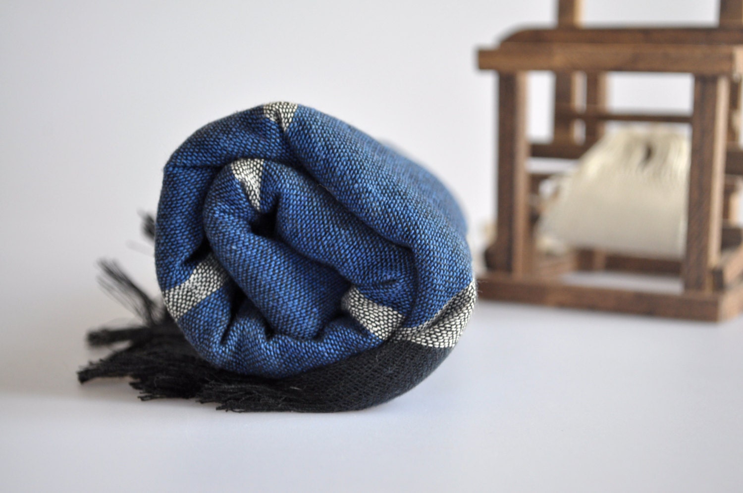 TurKish BaTh ToWel - Symrna Peshtemal  Denim Blue - Grey stripes