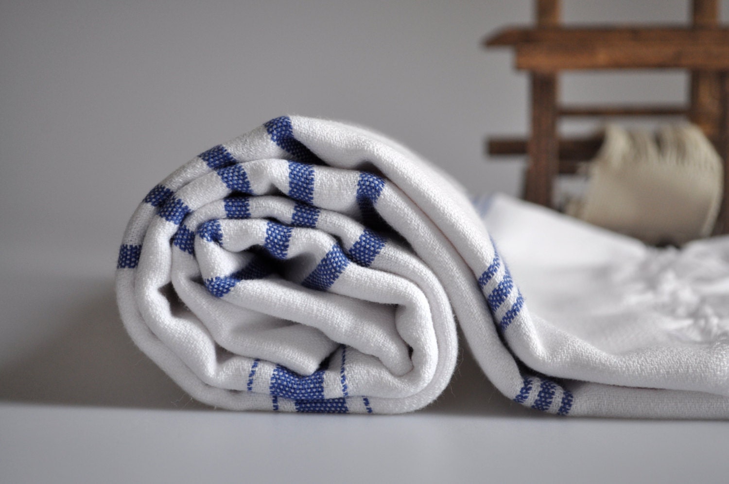 Turkish BaTh ToWel - AeGean Soft Peshtemal  - White and Blue stripes